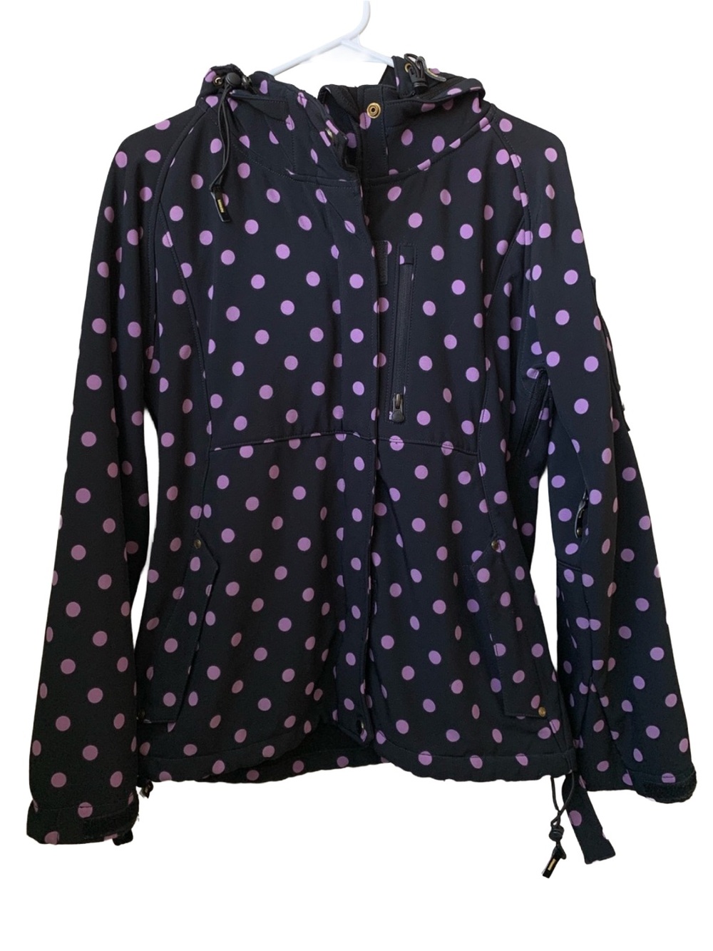 EMPYRE Women’s Black Lilac Purple Polka Dots Zipper Front 10.000 MM Ski Jacket